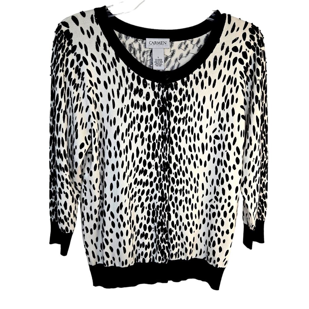 Womens shirt top blouse L large 12 14 white black long sleeves sweater misses